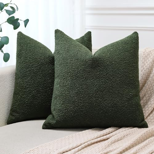 OTOSTAR Pack of 2 Textured Boucle Throw Pillow Covers 18x18 Inch Green Accent Solid Pillowcases Farmhouse Decorative Pillow Covers Couch Cushion Case for Home Sofa Bedroom Decor (Green) | Amazon (US)