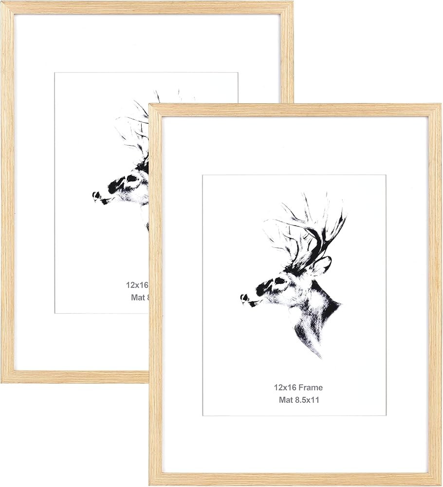 Yaetm 12x16 Picture Frame With Mat for 8.5x11 Set of 2, Solid Oak Wood Poster Frame 12 x 16 inche... | Amazon (US)