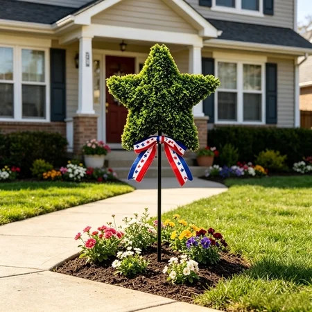 27" Patriotic Artificial Boxwood Star Topiary, UV Resistant Faux Plant Garden Stake for 4th of July,250th Anniversary Memorial Day & Independence Day Indoor Outdoor Decor | Walmart (US)