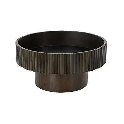 Dark Brown Ribbed Pedestal Bowl, Brown, 7H x 14 , Wood | Kirkland's Home | Kirklands
