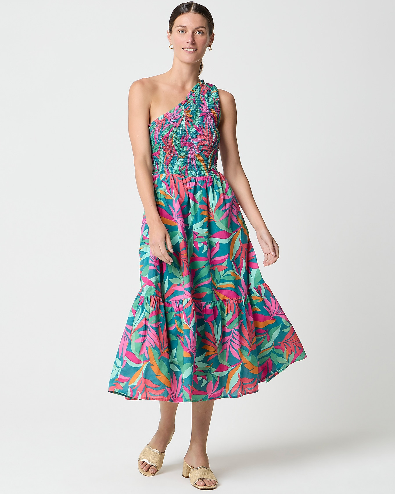 One-shoulder smocked midi dress | J.Crew Factory