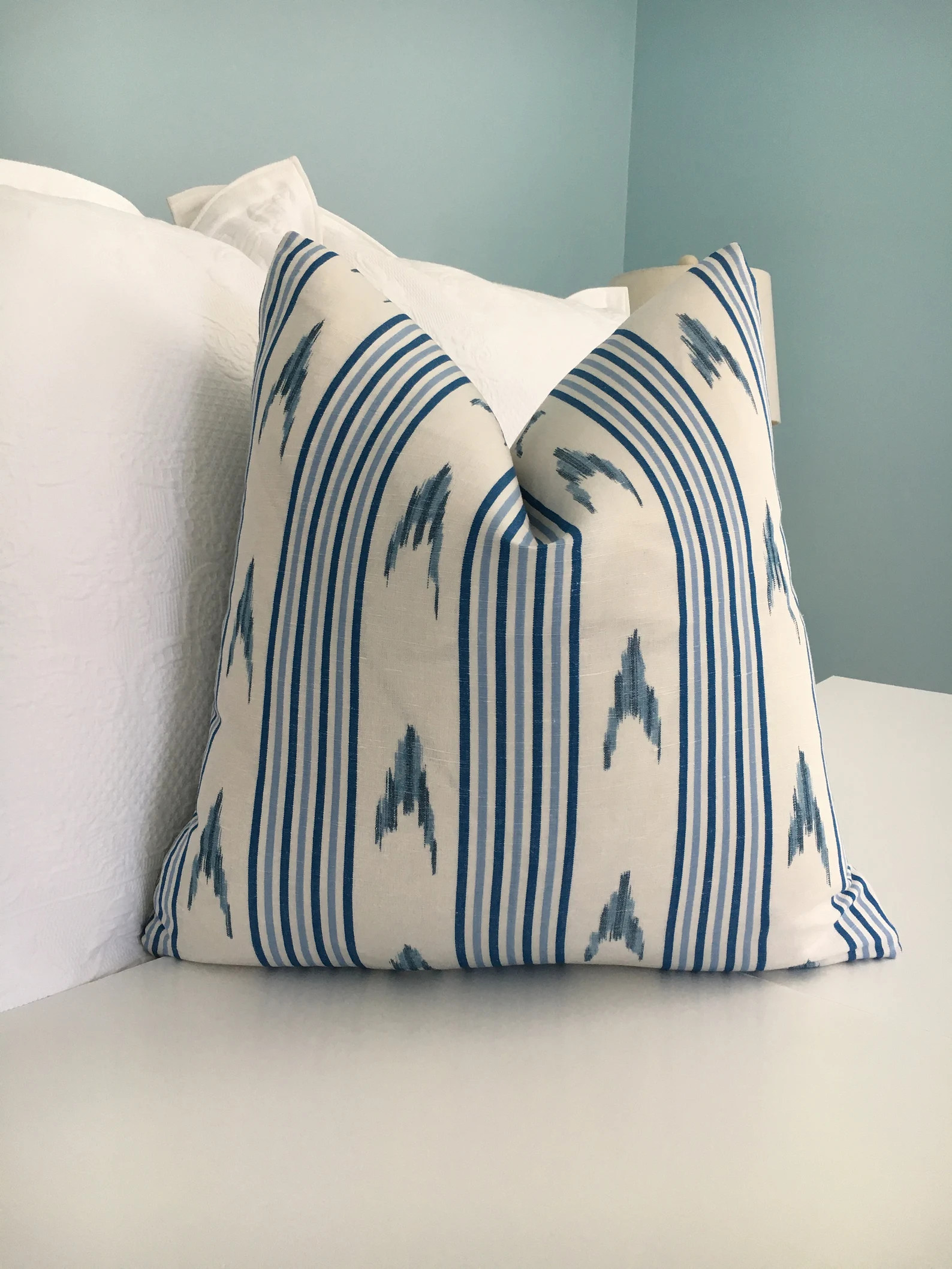Schumacher "Santa Barbara Ikat" in indigo one or both sides designer pillow cover. Decorative pil... | Etsy (US)
