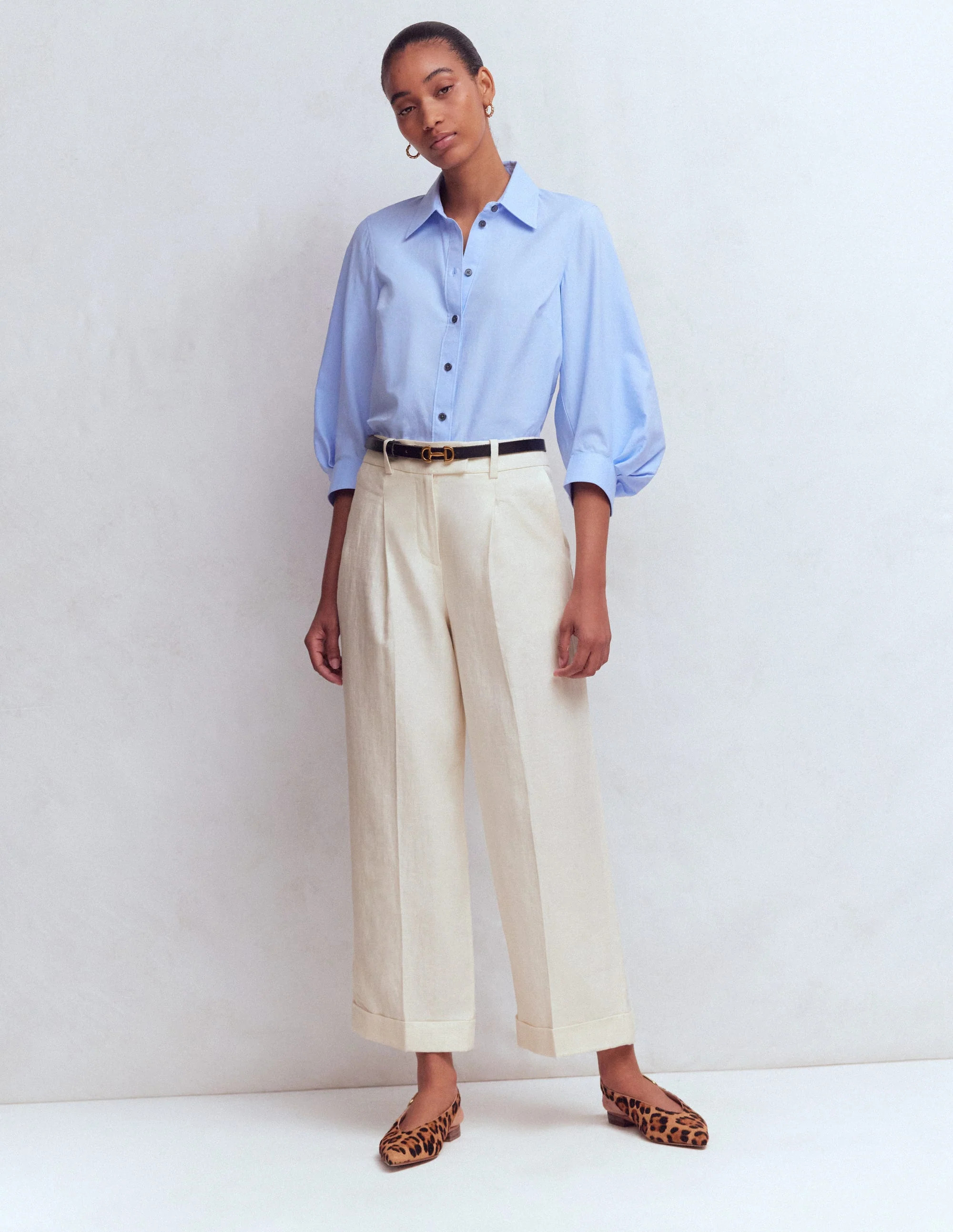 Pantalon court Chiswick en lin-Ivoire | Boden FR