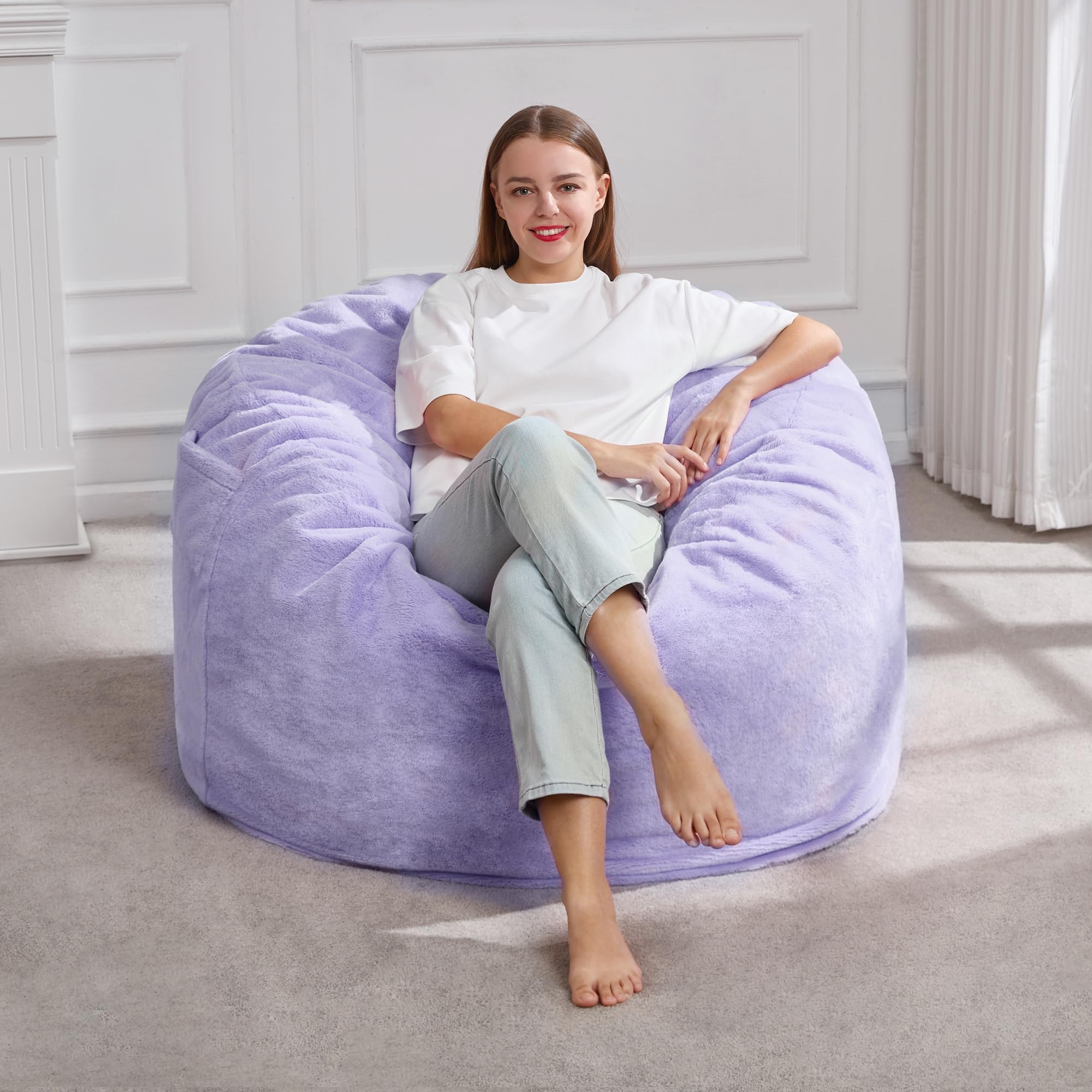 Hobestluk 3FT Bean Bag Chairs for Adults Large Beanbag Chair with Plush Faux Fur Cover Big Bean B... | Amazon (US)