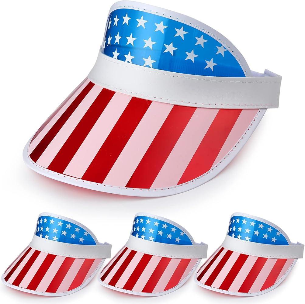 Vabean American Flag Visor 4th of July Hat UV Protection Plastic Patriotic USA Visor Cap for Wome... | Amazon (US)