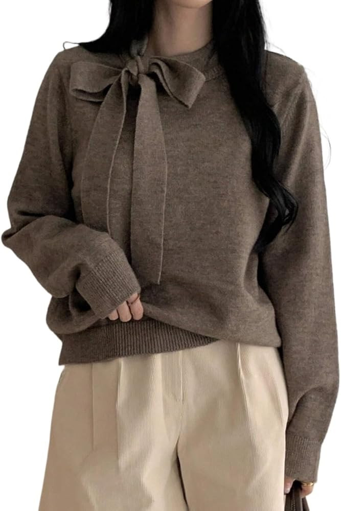ZWYSQD Solid Color Casual Knot Sweater Autumn Fall Women's Business Casual Pullover Sweaters | Amazon (US)