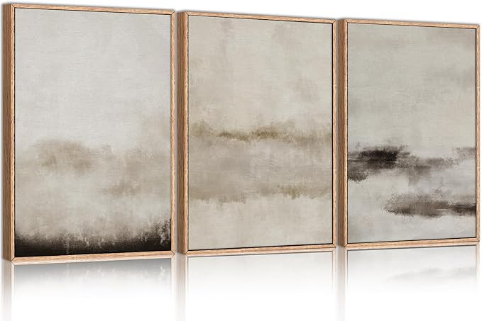 HPINUB Large Abstract Framed Canvas Wall Art Set,Minimalist Beige Gray Pastel Watercolor Wall Dec... | Amazon (US)