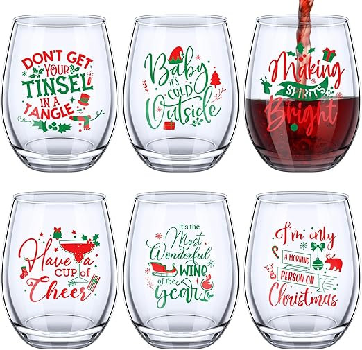 Funtery 6 Pcs Christmas wine Stemless Glass Funny Christmas Gift Set for Teacher Men Women Family... | Amazon (US)