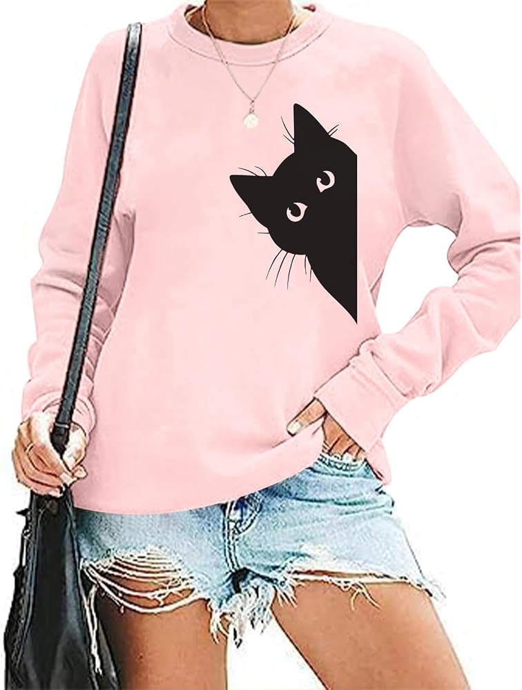 Cat Sweatshirts for Women Graphic Print Sweatshirt Funny Long Sleeve Shirt Cute Pullover Lightwei... | Amazon (US)