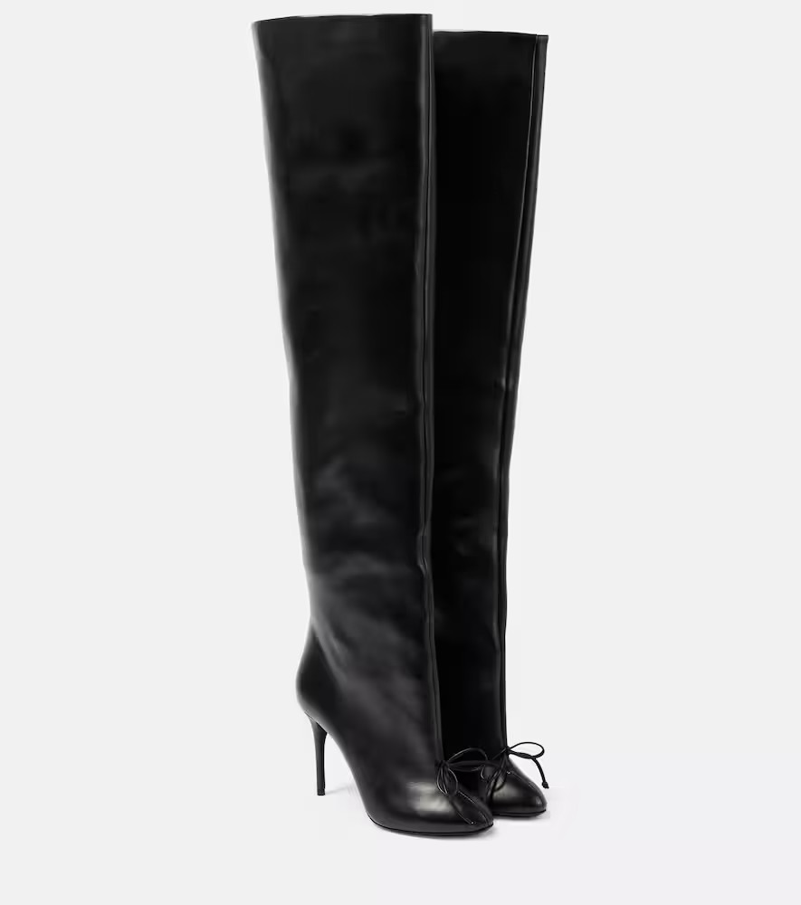 AlaÃ¯a Bow-detail leather over-the-knee boots | Mytheresa (INTL)