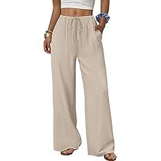 Sampeel Wide Leg Pants for Women Flowy Palazzo Drawstring Elastic Waist Trousers with Pockets Sum... | Amazon (US)