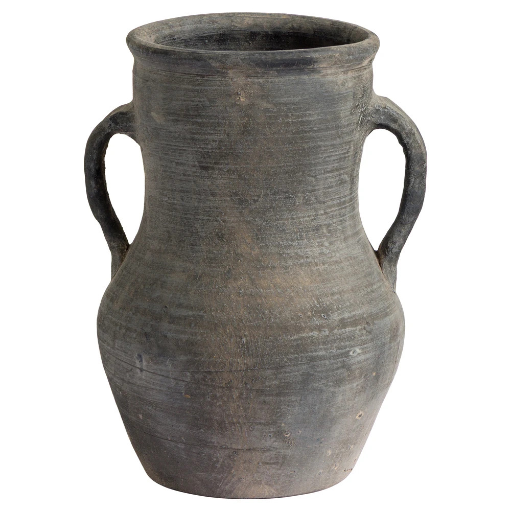 Laguna Traditional Antique Grey Terracotta Two-Handle Vase | Kathy Kuo Home