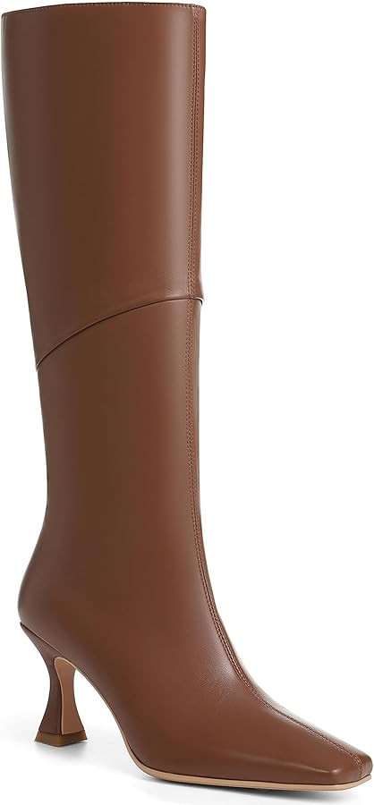 CYNLLIO Knee High Boots Women Square Toe Kitten High Heel Tall Boots Fashion Side Zipper Stiletto... | Amazon (US)