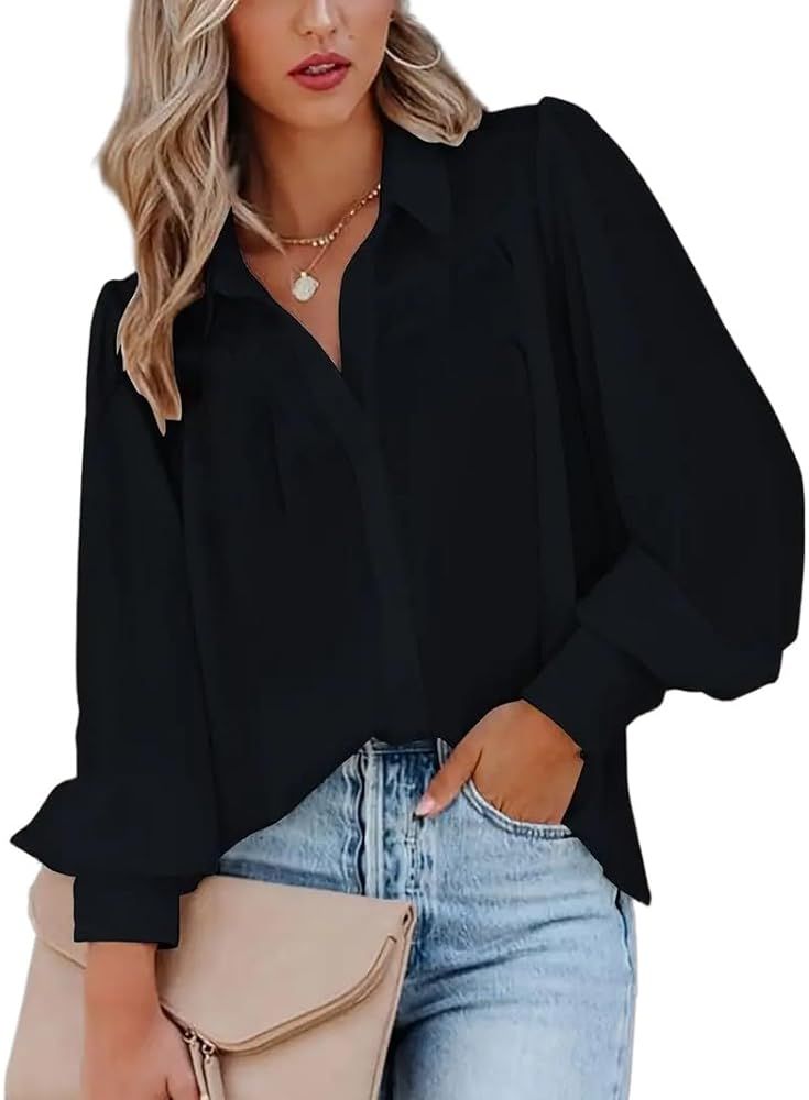 Zeagoo Womens Shirts Button Down Printed Lantern Long Sleeve Blouse Fashion Casual Tops 2024 | Amazon (US)