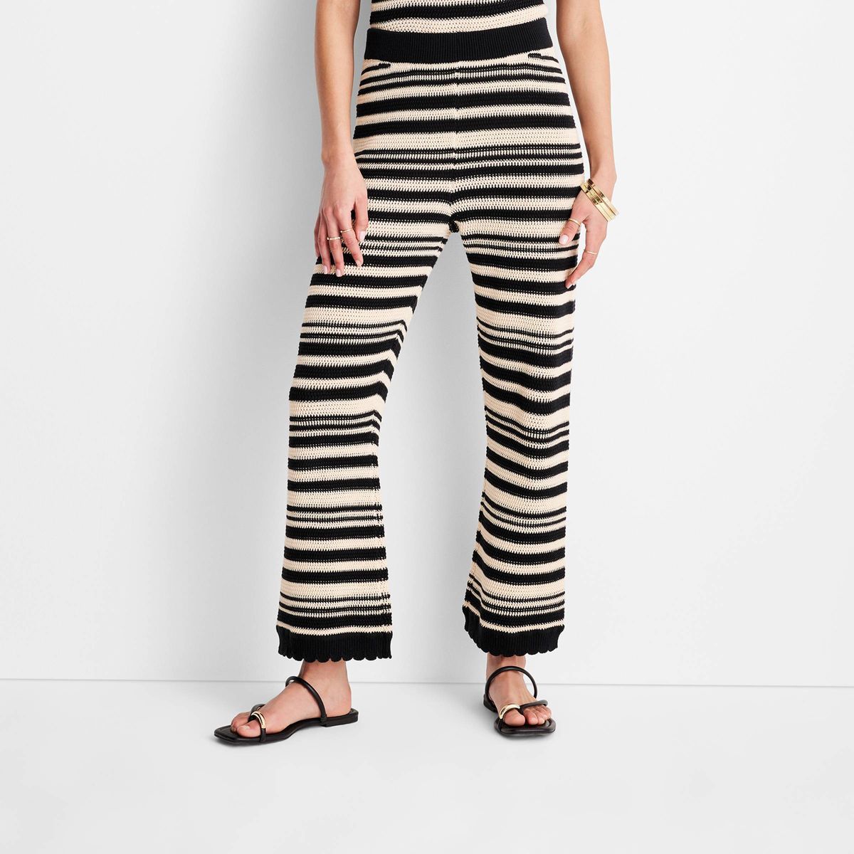 Women's Striped Scallop Edge Ankle Pants - Future Collective™ with Jenny K. Lopez Black/Cream | Target