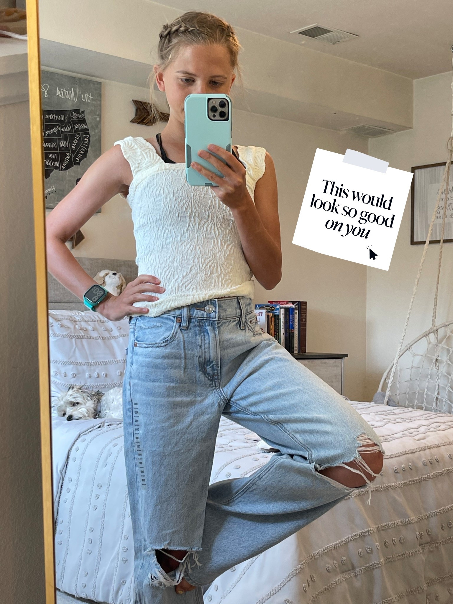 Rocking my Free People tank + American Eagle jeans because yes, comfort and vibes matter. Feeling cute, feeling confident, feeling ready for the day! 
Jeans and a shirt that look nice and fit my short lil legs? Say less  

#LTKautumn #LTKSeasonal #LTKPetite