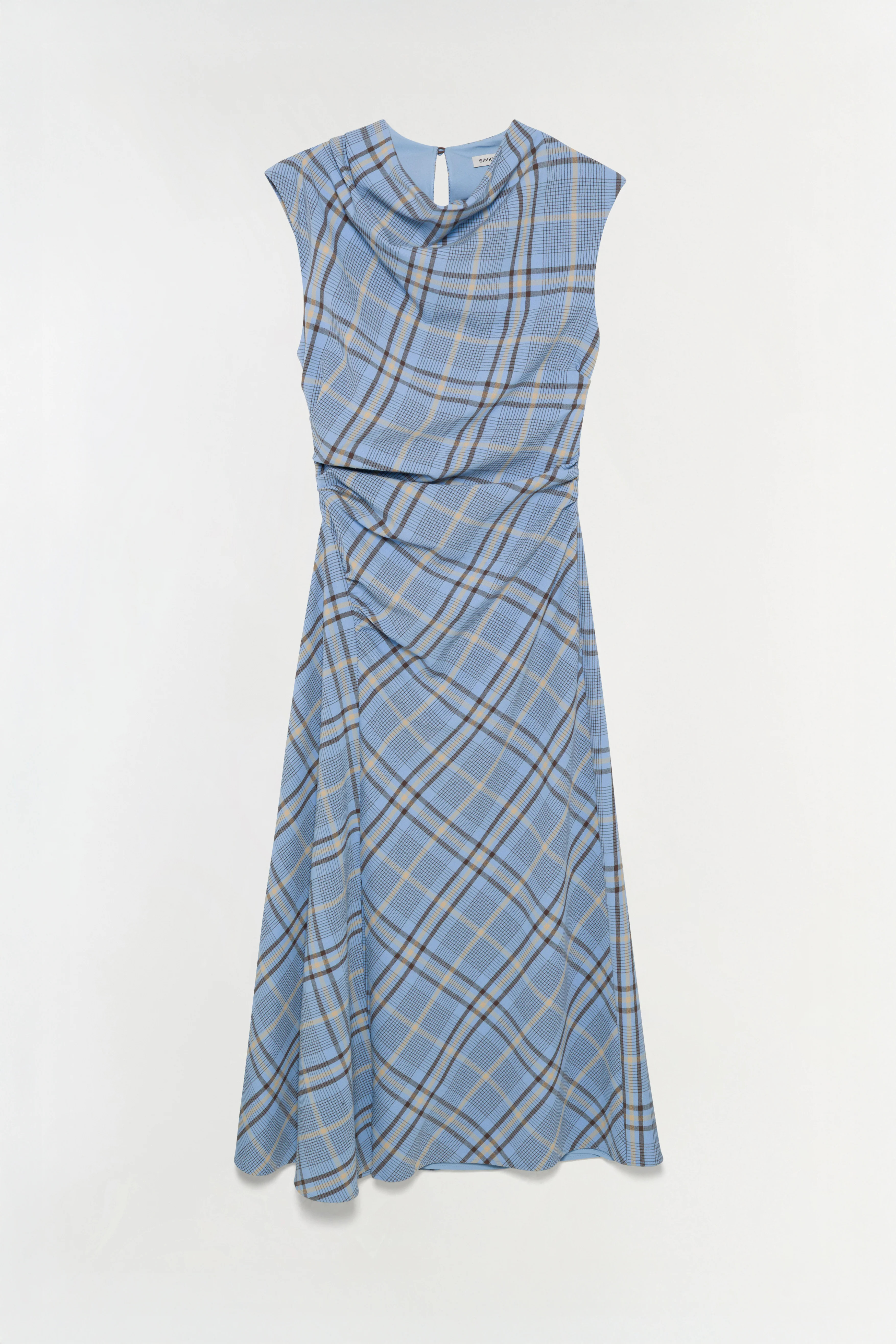 SIMKHAI Women's Burke Draped Midi Dress in Horizon Plaid, Size 8 | Simkhai