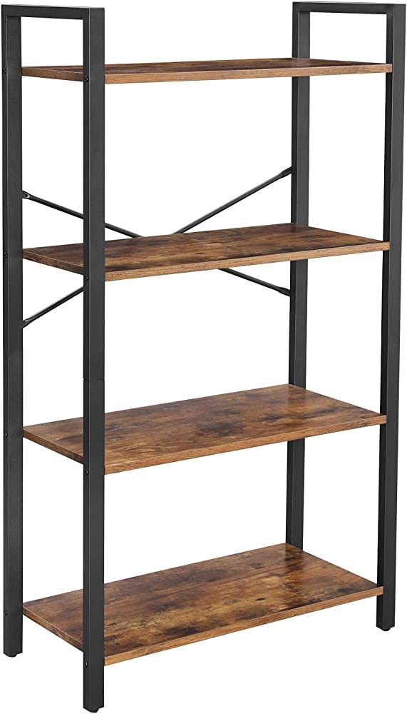 VASAGLE Bookshelf, 4-Tier Shelving Unit, Bookcase, Book Shelf, 11.8 x 25.9 x 47.2 Inches, Rustic ... | Amazon (US)