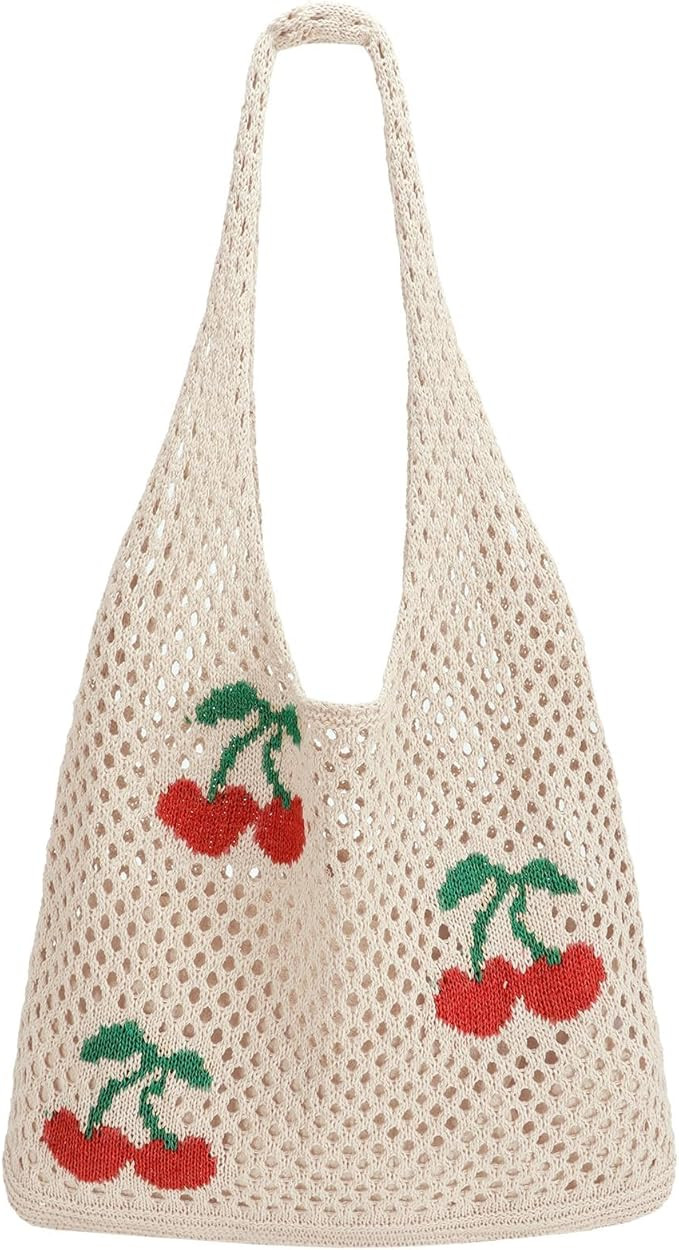 SUOSDEY Crochet Mesh Beach Tote Bag, Knit Summer Vacation Aesthetic Boho Tote Bag for Women | Amazon (US)