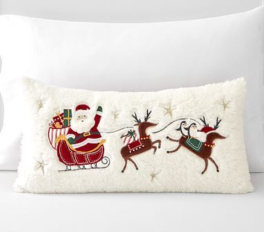Santa Sleigh Lumbar Pillow | Pottery Barn Kids