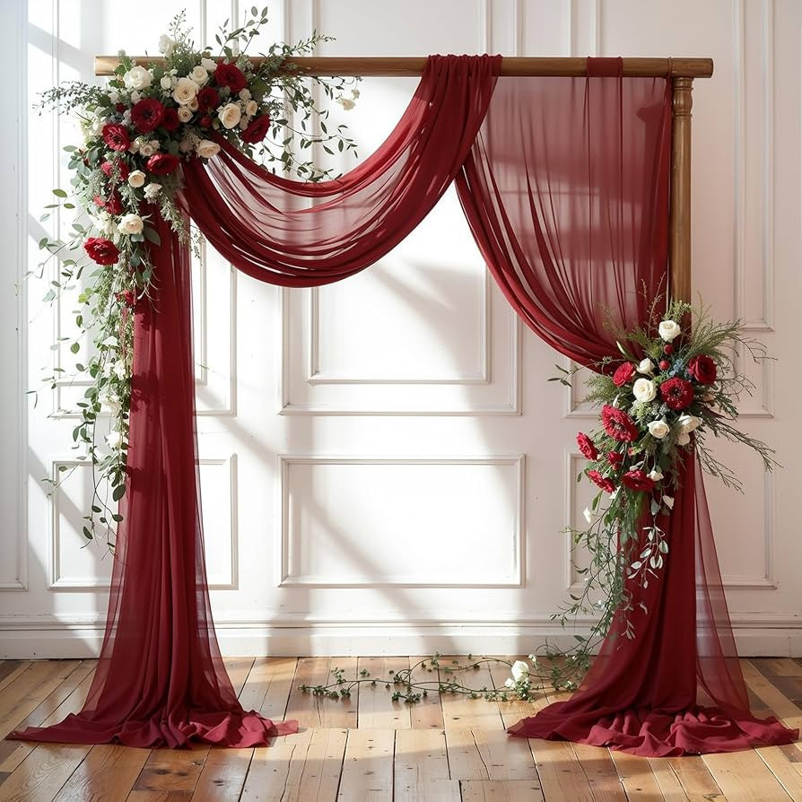 Wedding Arch Draping Fabric, 1 Panel 18FT Burgundy Sheer Backdrop Curtain Chiffon Fabric Drapery ... | Amazon (US)