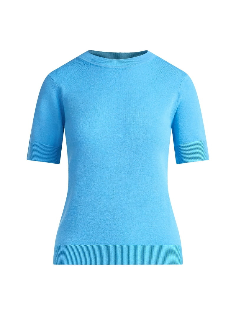 Free Assembly Women's and Women's Plus Cozy Yarn Shrunken Sweater Tee with Short Sleeves, Lightwe... | Walmart (US)