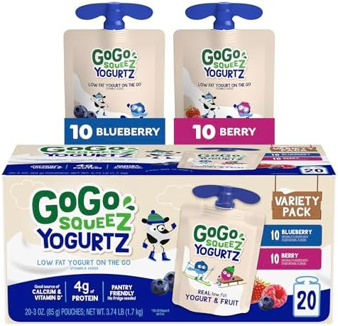 GoGo squeeZ yogurtZ Variety Pack, Blueberry & Berry, 3 oz (Pack of 20), Kids Snacks Made from Rea... | Amazon (US)