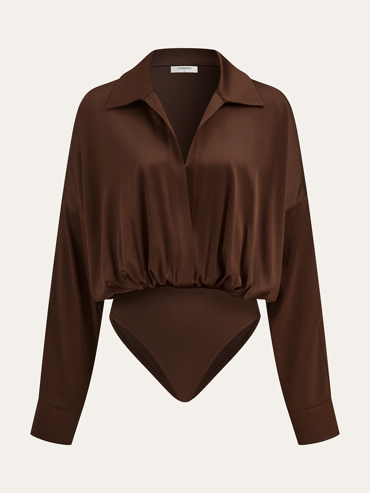 Satin Collared Long Sleeve Bodysuit | Commense