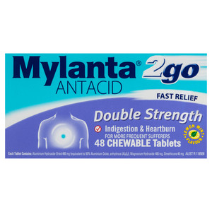 Mylanta 2Go Antacid Double Strength Lemon Mint Flavour 48 Tablets | Priceline Pharmacy (AU)