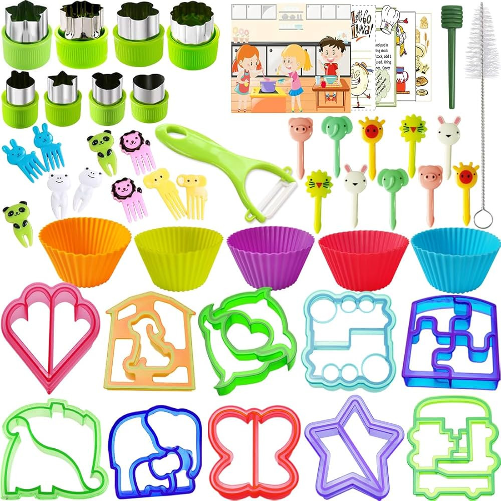 Sandwich Bread Cutters Shape Set for Kids Bento Lunch Box Accessories Kit Includes Vegetable Frui... | Amazon (US)