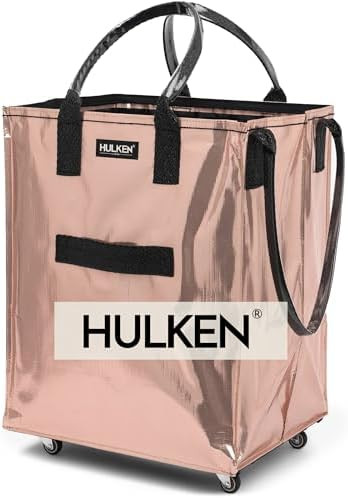 (Large, Rose Gold) Reusable Grocery Bag On Wheels, Shopping Trolley, Rolling Tote, Zipper Closure... | Amazon (US)