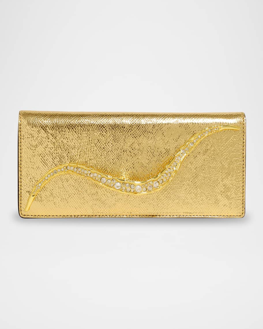 Alexis Bittar Crystal Curve Snake-Embossed Leather Clutch Bag | Neiman Marcus