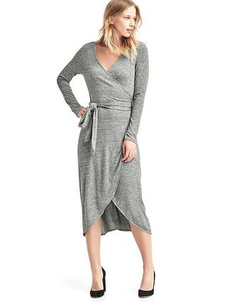 Gap Women Softspun Knit Wrap Midi Dress Size L - Light grey marle | Gap US