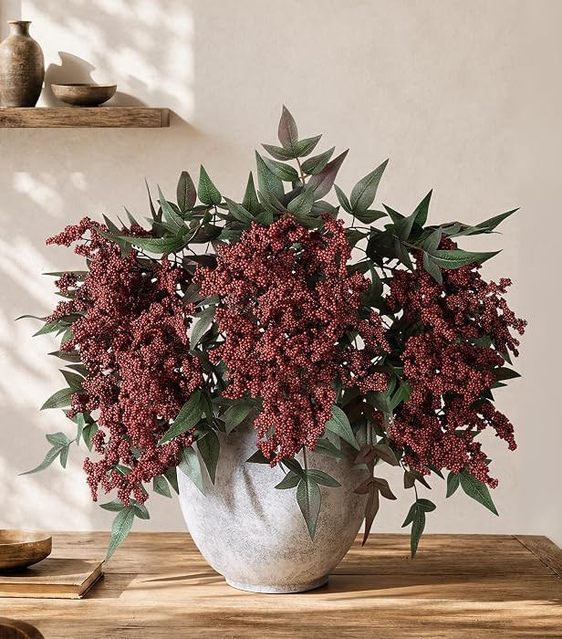 Artificial Flowers 35 Inch Artificial Nandina Berry Stem 3 Pcs Faux Flowers for Vase Realistic Se... | Amazon (US)