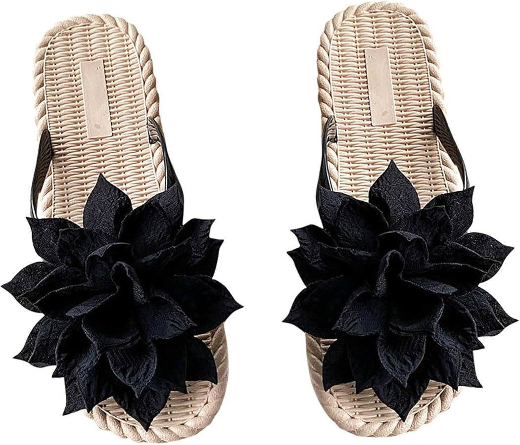 Women's Espadrilles Slide Sandals Cute Open Toe Slip On Slides with Flower Flip Flops Bohemia Bea... | Amazon (US)