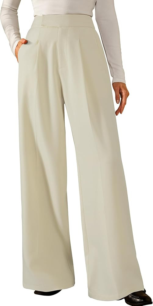 Arach&Cloz Women's Wrinkle-Free Pleated Business Wide Leg Pants Fall 2025 | Amazon (US)