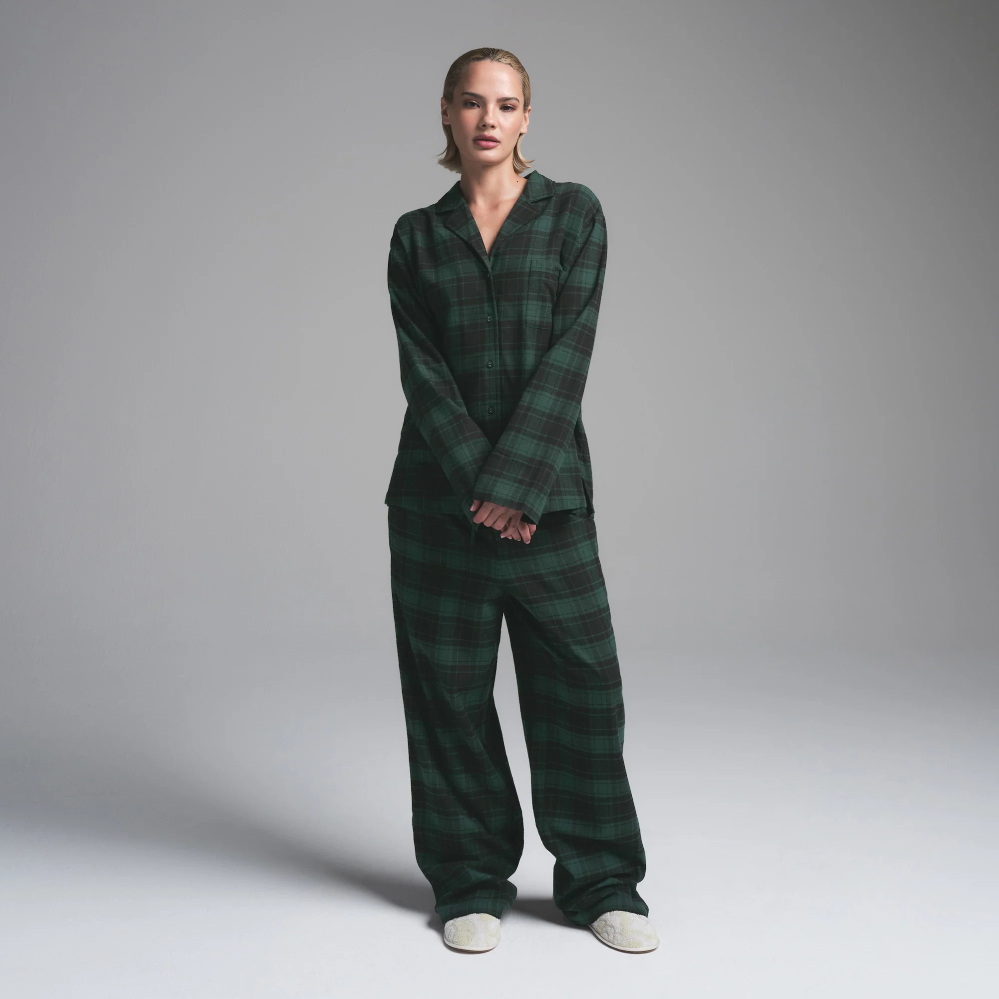 SKIMS Flannel Sleep Long Sleep Set | Green | Small | SKIMS (US)