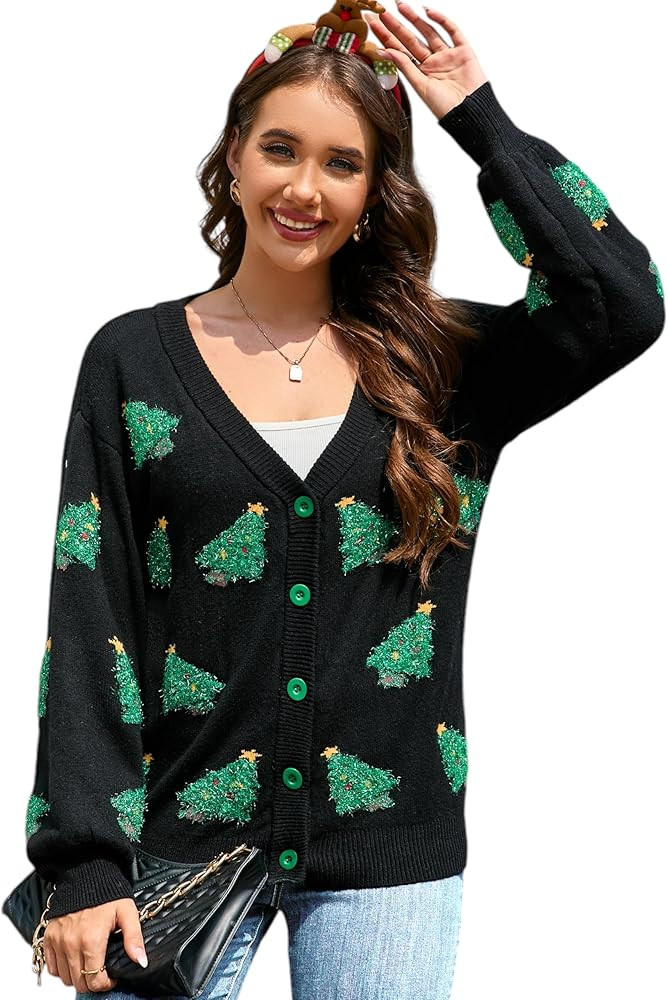 LUBOT 2025 Open Front Chunky Cardigans Ugly Christmas Sweaters for Women Cute Fuzzy Funny Wintert... | Amazon (US)
