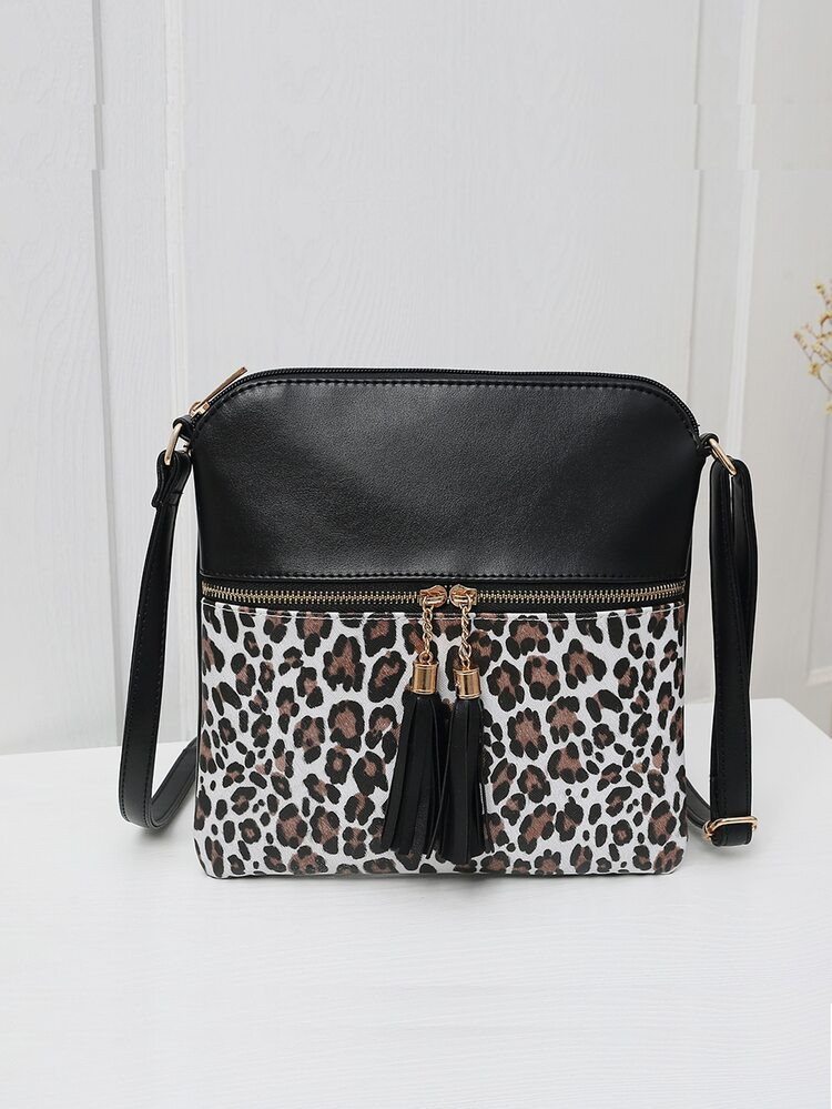 EMERY ROSE Tassel Decor Leopard Graphic Square Bag | SHEIN