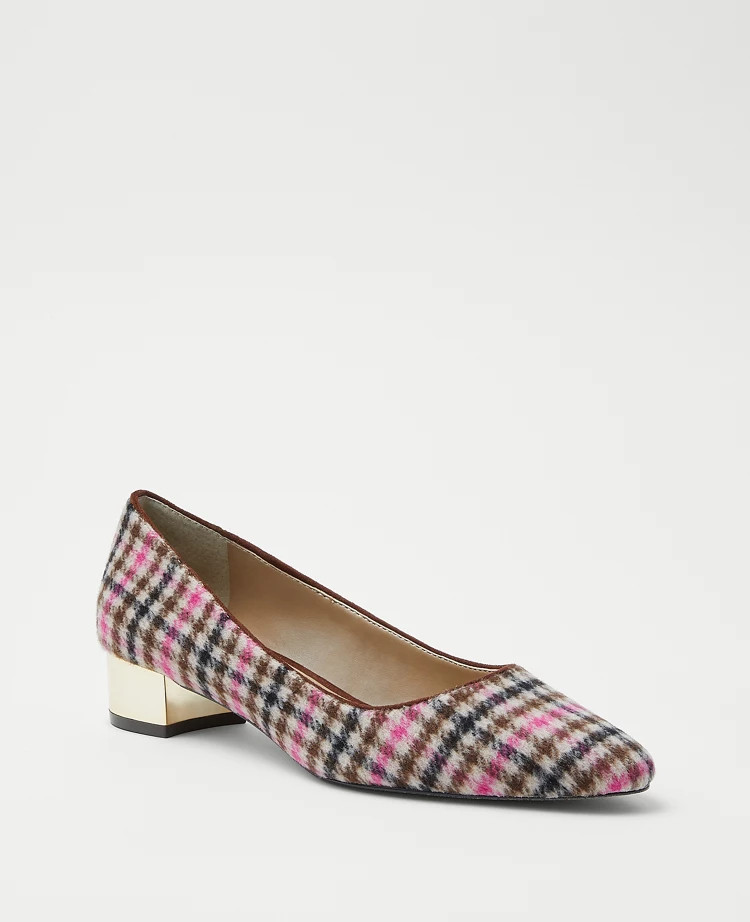 Plaid Mid Block Heel Pumps | Ann Taylor (US)