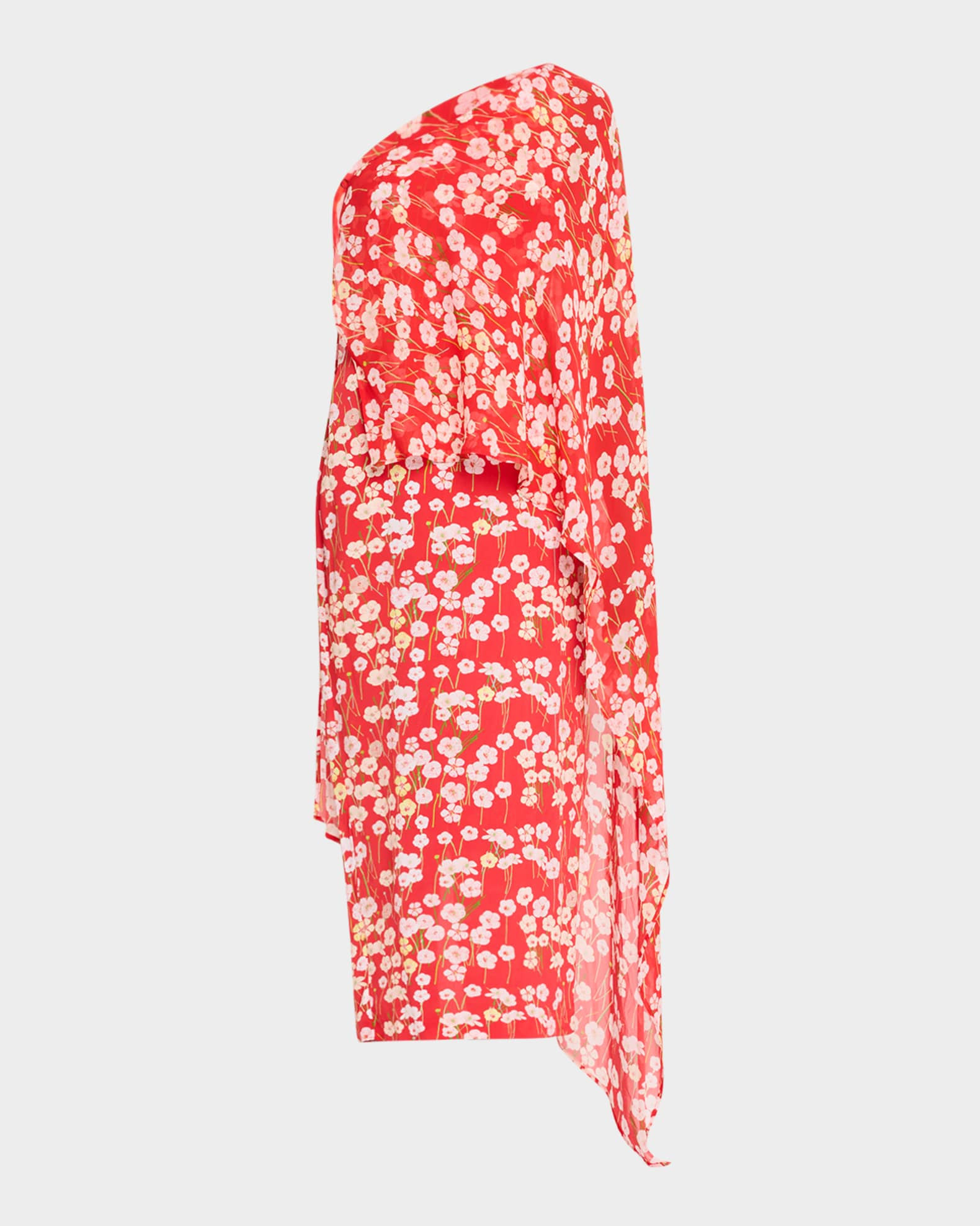 Nick Floral One-Shoulder Poncho Ankle Dress | Neiman Marcus