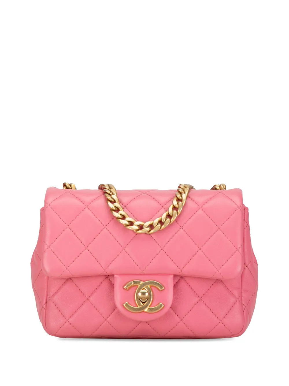 CHANEL Pre-Owned 2021 Mini Square Lambskin Pearl Samba Flap crossbody bag - Pink | Farfetch Global