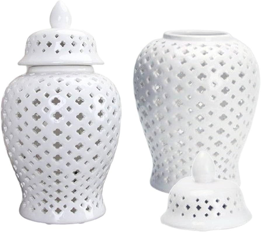 Gralara 2 Pieces Ceramic Ginger Jar with Lid Decorative Display Jars Lattice Jar Crafts for Count... | Amazon (US)