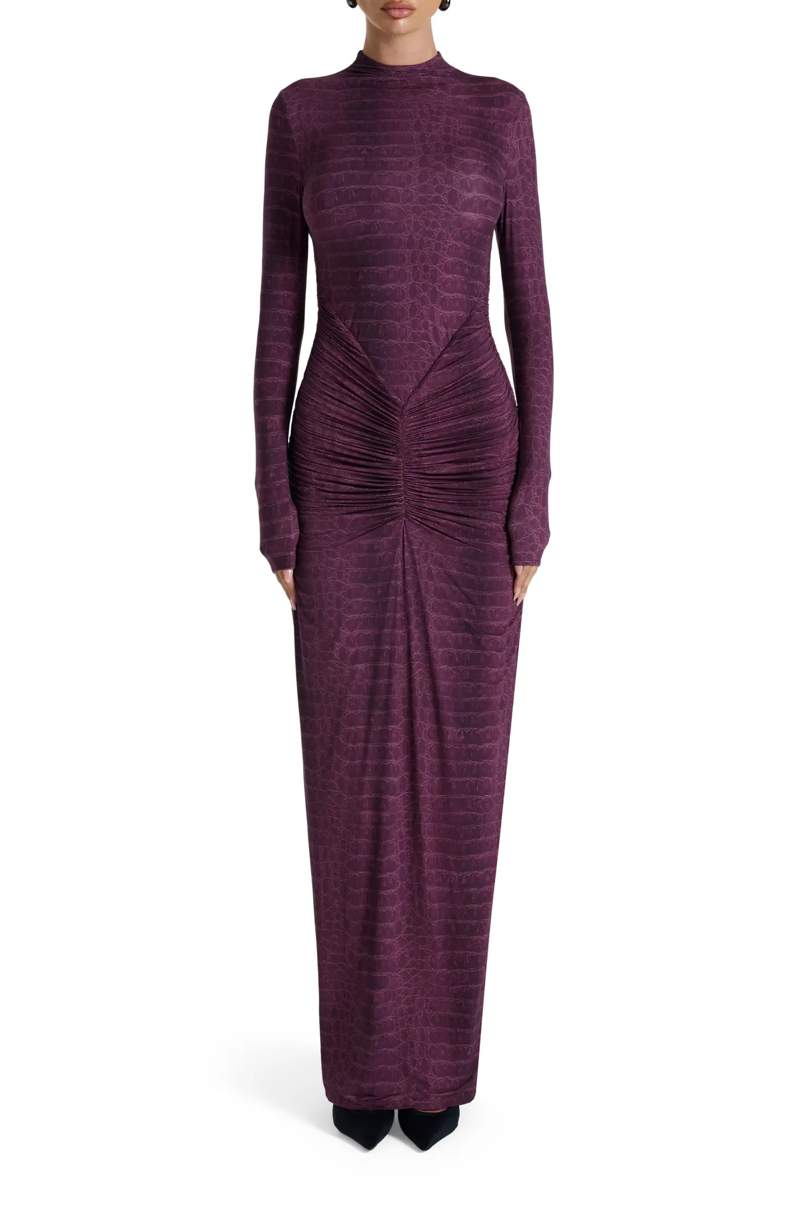 Snakeskin Print Long Sleeve Ruched Dress | Nordstrom