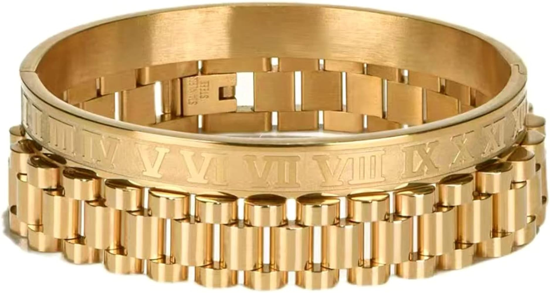 Gold Silver Plated Bracelets for Men Women Roman Numeral Bangle Bracelet Stainless Steel Personal... | Amazon (US)