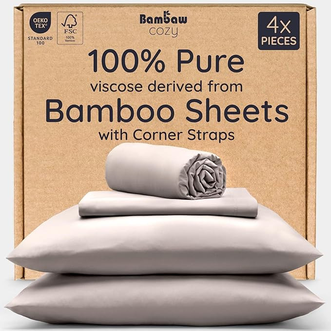Bambaw 100% Viscose Derived from Bamboo Sheets Queen Size Set – 4pcs Cooling Sheets for Hot Sle... | Amazon (US)
