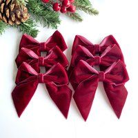 Scarlet Velvet Christmas Tree Bows, Velvet Bows For Tree, Decorations, Set Of 6, Scarlet Christmas | Etsy (UK)