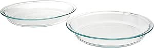 Pyrex 6001003 Glass Bakeware Pie Plate 9" x 1.2" Pack of 2, 5.2, Clear | Amazon (US)