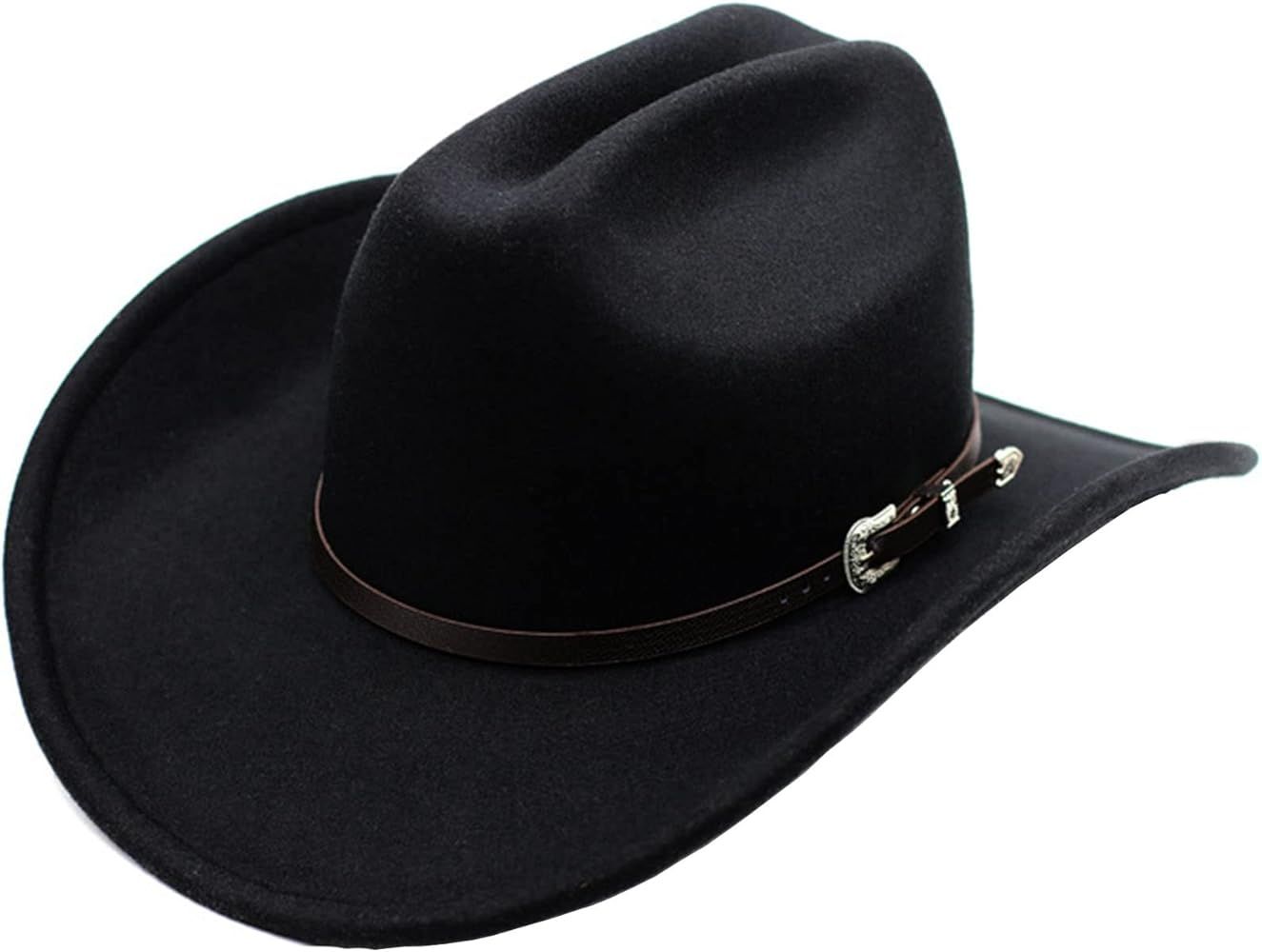 UIMLK Classic Felt Wide Brim Western Cowboy & Cowgirl Hat with Buckle for Women and Men | Amazon (US)