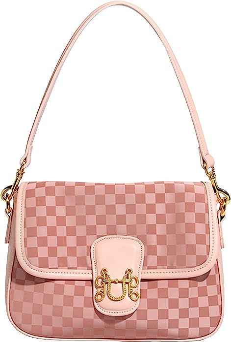 SHanqupU Small Crossbody Bags for Women Purse Pink Fashion Leather Lightweight Handbags Checkered... | Amazon (US)